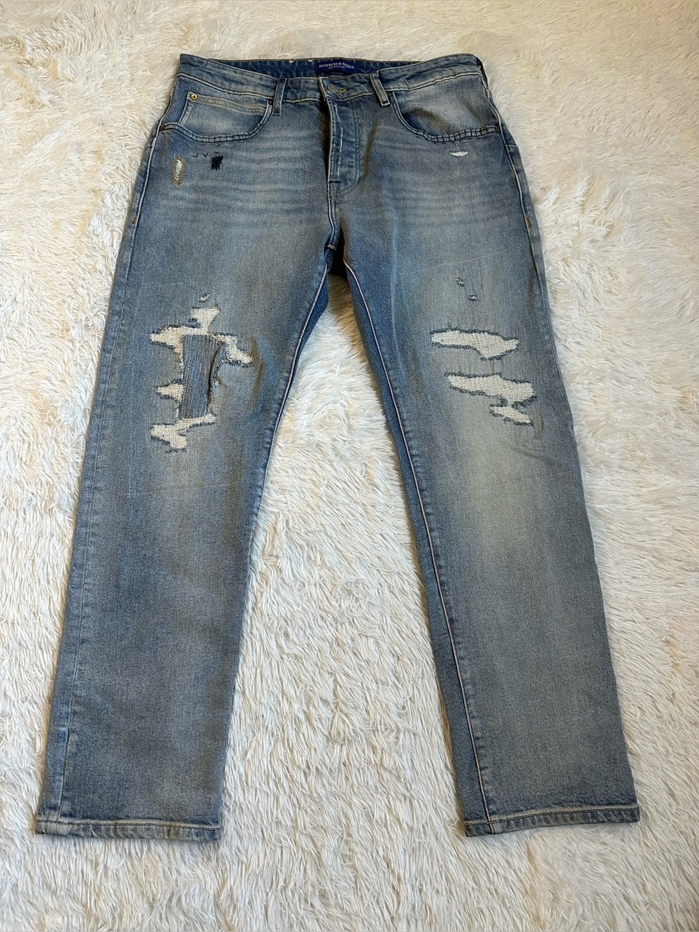 Scotch & Soda "The Zee" Distressed Button Fly Jeans 36x32 Stitch Detail Denim - Picture 2 of 10